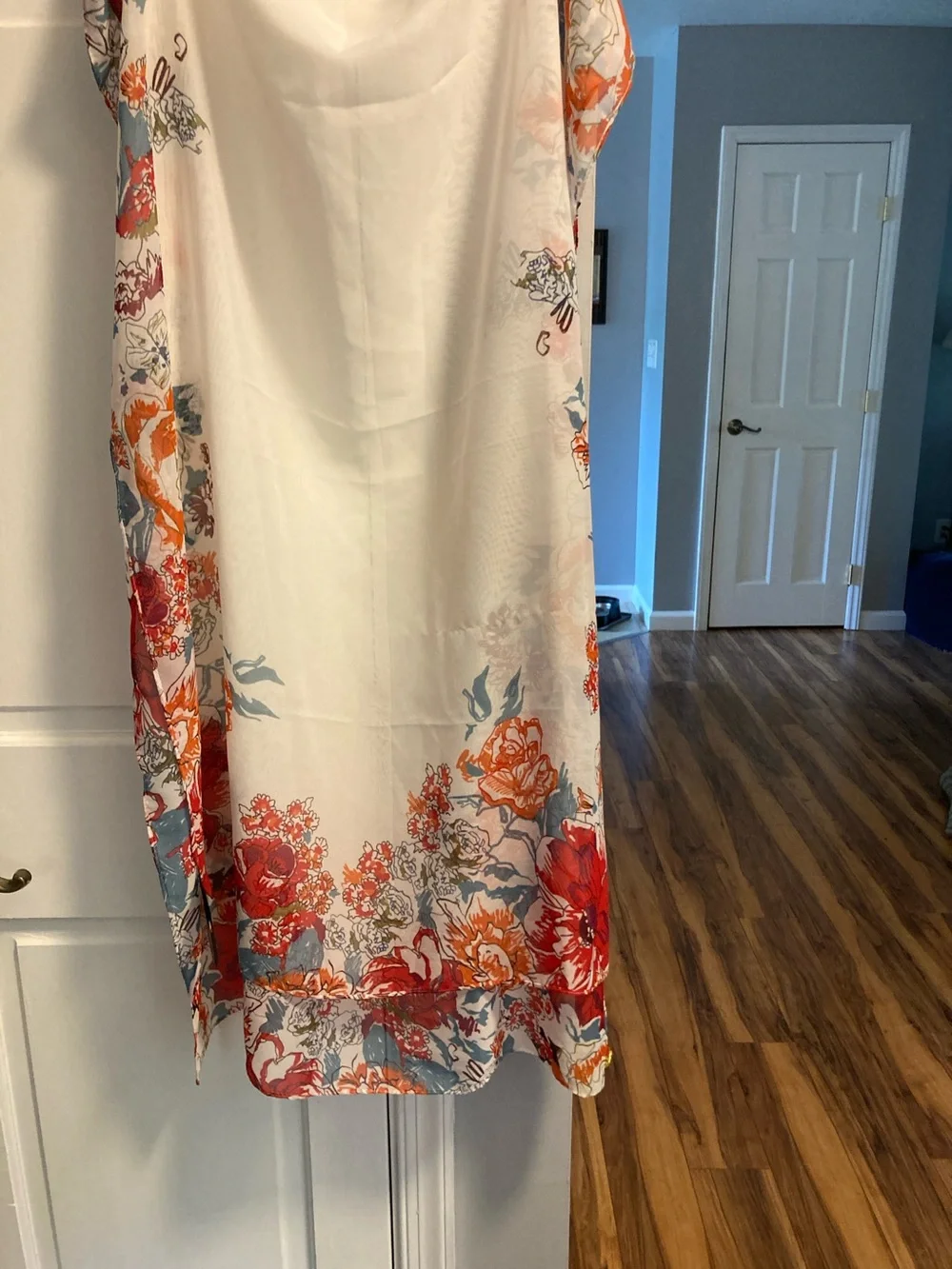 Cottage core Vintage Avon White sheer scarf with Orange & Red Floral Print